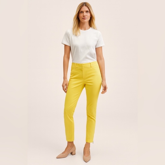 New York & Co 7th Avenue Suiting Collection Flat Front Zip Ankle Pants Yellow 4 - Picture 1 of 8